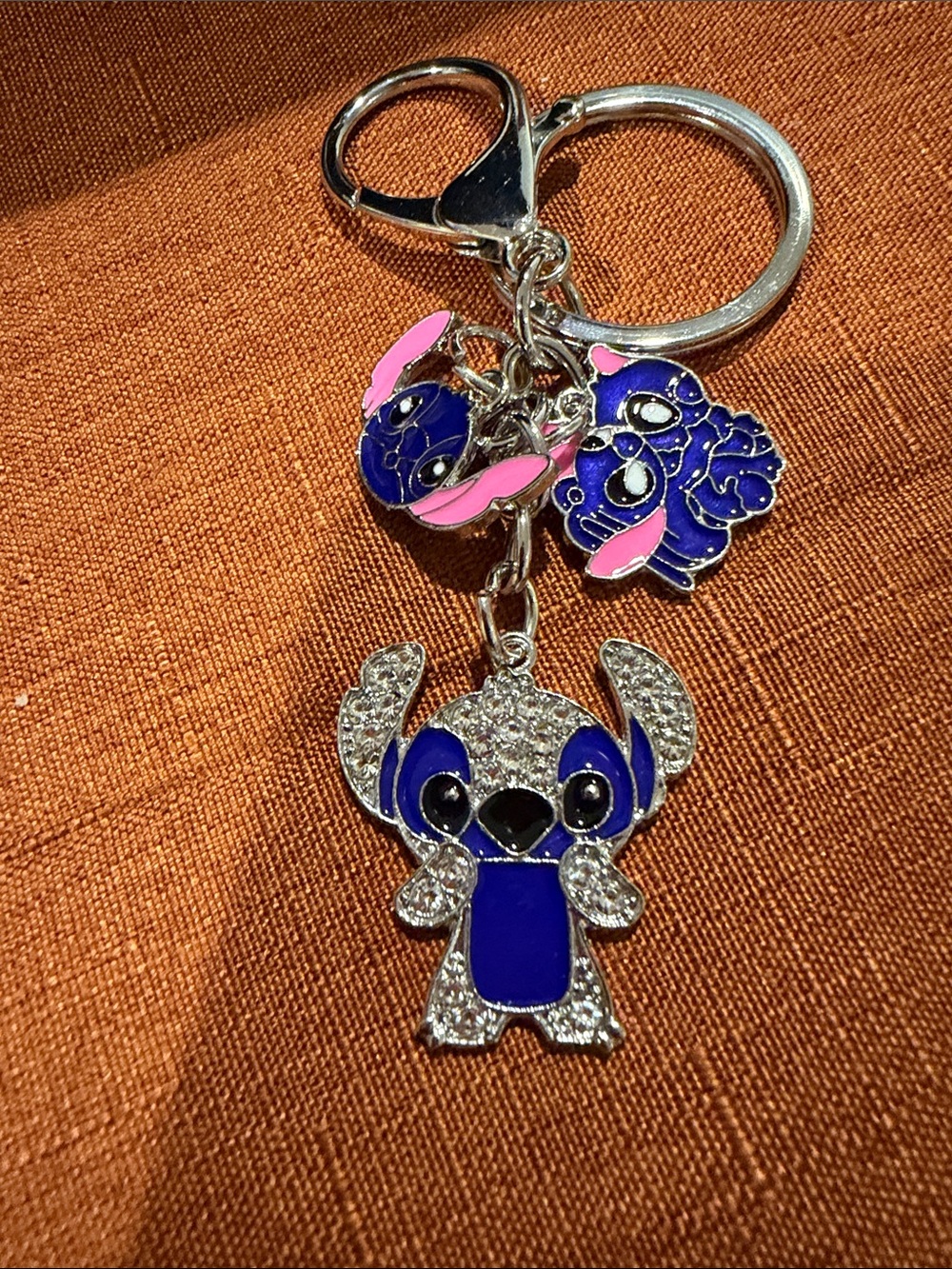 Stitch-Inspired Blue Crystal Charm Keychain